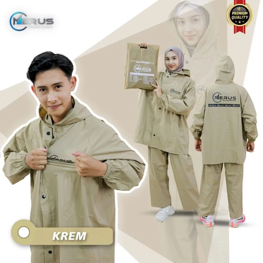 Jas hujan MERUS setelan jaket dan celana warna krem